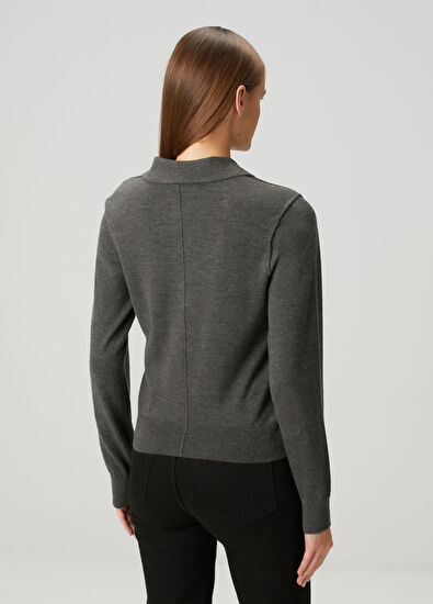 7 For All Mankind Koyu Gri Kaşmir Polo Hırka - 4