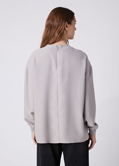 Beymen Club Grey Embroidered Logo Crepe Blouse - 5