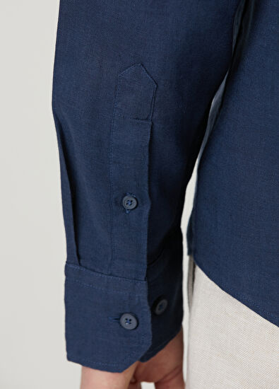 Beymen Club Comfort Fit Lacivert Keten Gömlek - 7