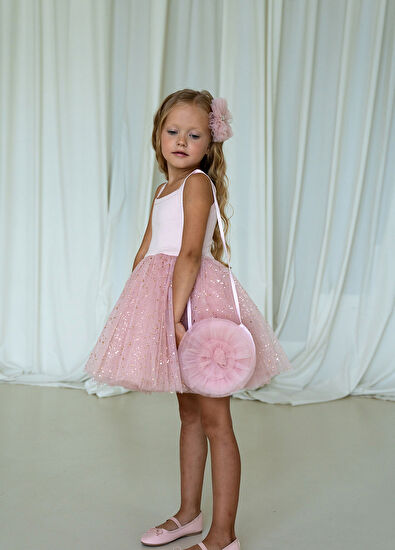 Mini Celebrities Pudra Pembe Varak Baskılı Tütü Kız Çocuk Elbise - 4