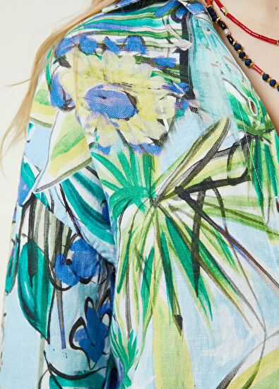 Beymen Club Multicoloured Botanical Patterned Linen Shirt - 5