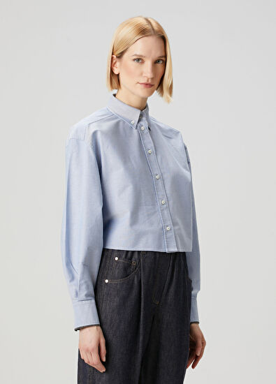 Brunello Cucinelli Mavi Crop Gömlek - 3
