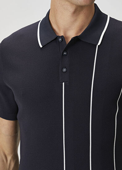 Beymen Club Navy Blue Line Jacquard Short Sleeve Polo Sweater - 6