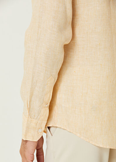 Beymen Club Comfort Fit Beyaz Sarı Keten Gömlek - 5