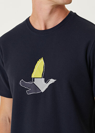 Navy Blue Logo Embroidery Detailed T-shirt Beymen Club Navy Blue Logo Embroidery Detailed T-shirt - 6