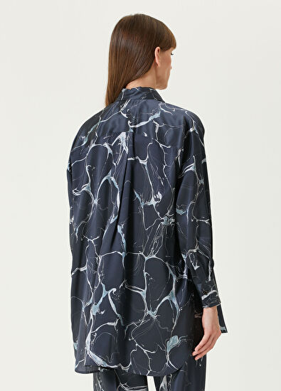 Kiton Mavi Desenli İpek Gömlek - 5