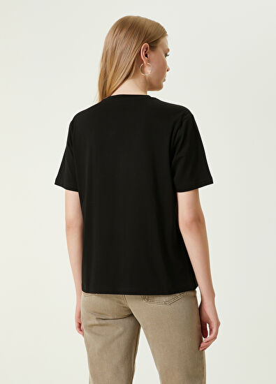 Beymen Club Black Dog Patterned Rhinestone T-shirt - 6