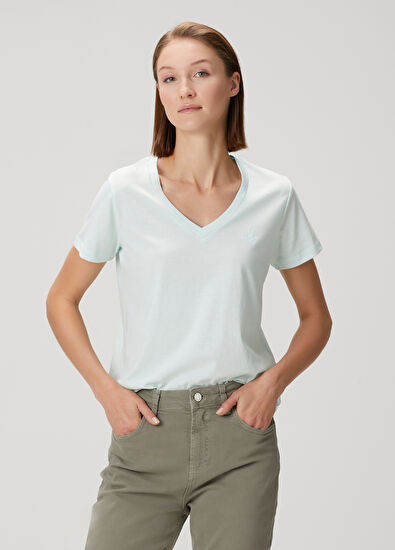 Beymen Club Light Blue V-Neck Flowing T-Shirt - 3