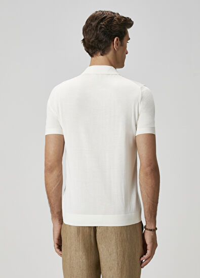 Beymen Club Off-White Short Sleeve Silk Polo Sweater - 6