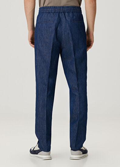 Brunello Cucinelli Lacivert Beli Kordonlu Çift Pilili Pantolon - 3