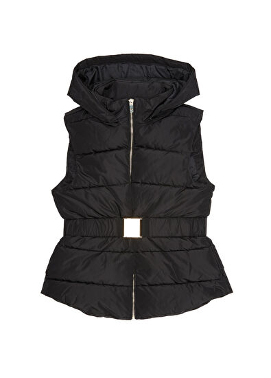 Beymen Club Siyah Kapüşonlu Kilit Kemer Detaylı Puff Yelek - 7