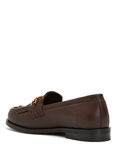 Beymen Club Kahverengi Zincir Logo Detaylı Kadın Deri Loafer - 3