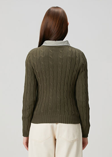 Haki Saç Örgü Kazak - Görsel 6