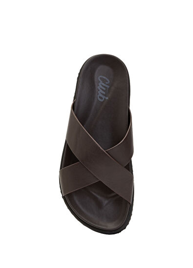 Beymen Club Kahverengi Çapraz Bantlı Erkek Deri Terlik - 4