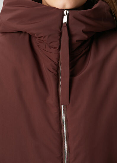 Jil Sander Bordo Kapüşonlu Mont - 5