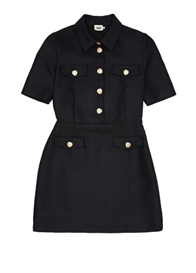 Beymen Club Black Gold Buttons Mini Knit Dress - 7