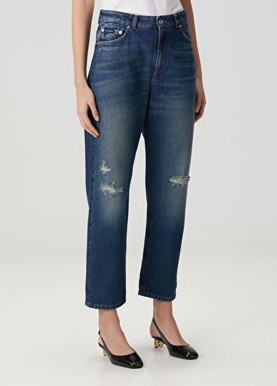 Dolce&Gabbana Koyu Mavi Yıpratma Detaylı Jean Pantolon - 3