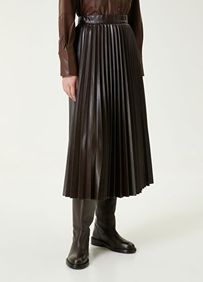 Beymen Club Bordo Pileli Midi Suni Deri Etek - 3