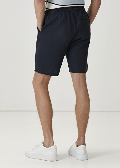 Beymen Club Navy Blue Waist Corded Linen Shorts - 3