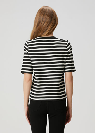 Beymen Club Ekru Siyah Çizgili T-shirt - 5