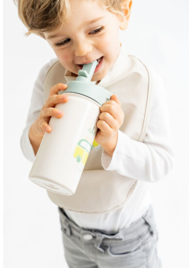 Saro Kedi Figürlü Yeşil Paslanmaz Çelik Pipetli Termos Suluk 350 ml - 3