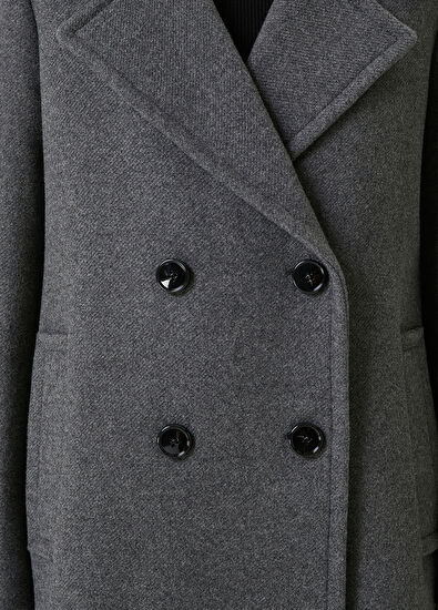 Beymen Club Gri Melanj Kruvaze Yün Kaşe Palto - 5