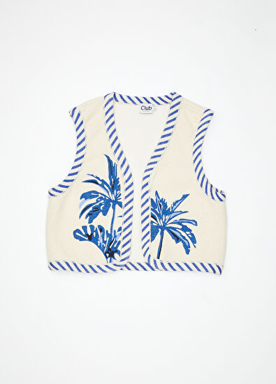 Beymen Club Kırık Beyaz Mavi Nakışlı Yelek - 7