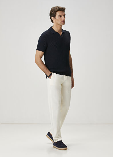 Beymen Club Navy Blue Knit Textured Short Sleeve Sweater - 3