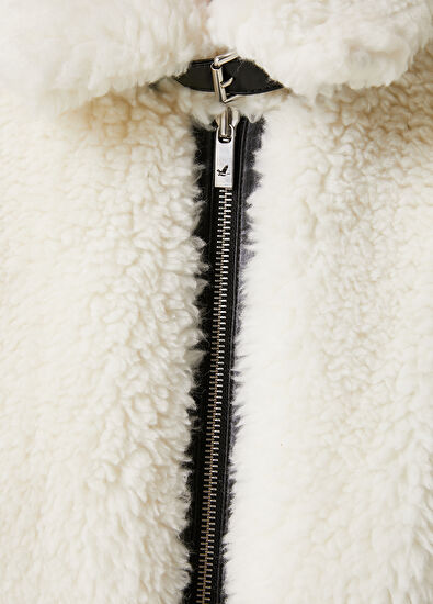 Beymen Club Kırık Beyaz Deri Şeritli Shearling Kaban - 5