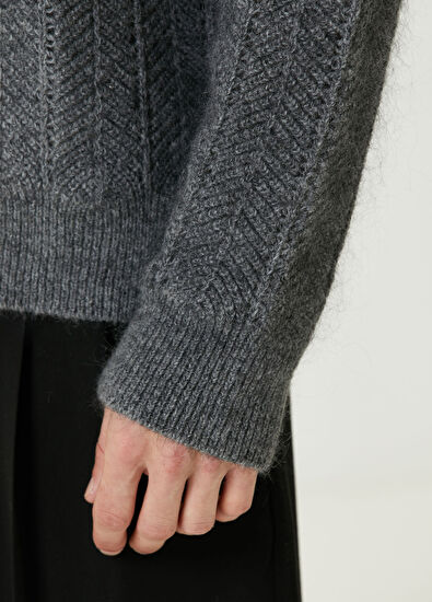 Solid Homme Gri Zikzak Dokulu Yün Kazak - 6