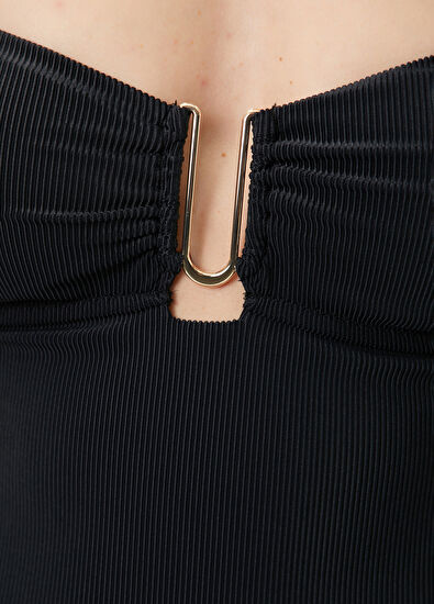 Beymen Club Black ribbed window swimsuit - 4