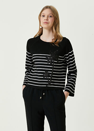 Beymen Club Siyah Taşlı Palmiye Nakışlı Kazak - 3