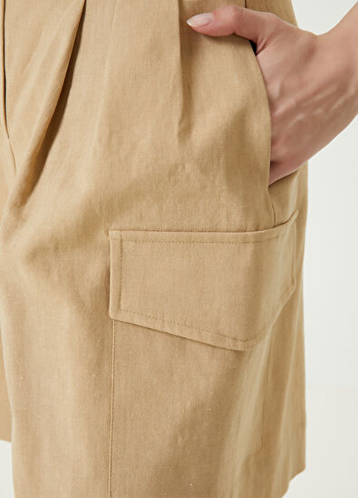 Beymen Club Bej Kargo Cepli Keten Şort - 5