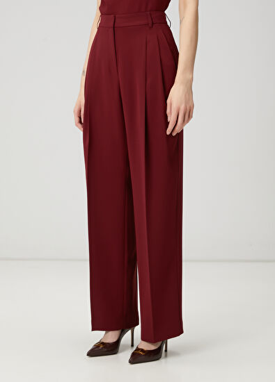 Beymen Club Bordo Çift Pileli Palazzo Pantolon - 3