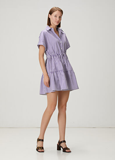 Beymen Club Purple Striped Mini Shirt Dress - 3