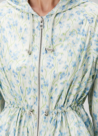 Mavi Kapüşonlu Çiçekli Ceket - Görsel 6