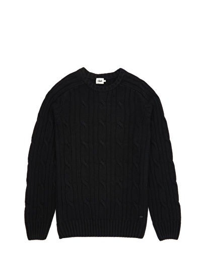 Beymen Club Siyah Kalın Saç Örgü Dokulu Yün Kazak - 7