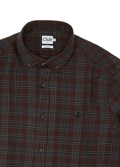 Beymen Club Comfort Fit Brown Honeycomb Plaid Shirt - 7