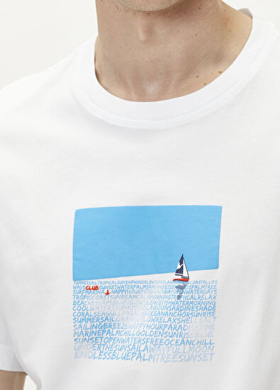 Beymen Club Beyaz Relax Fit Deniz Yelken Artwork T-shirt - 6