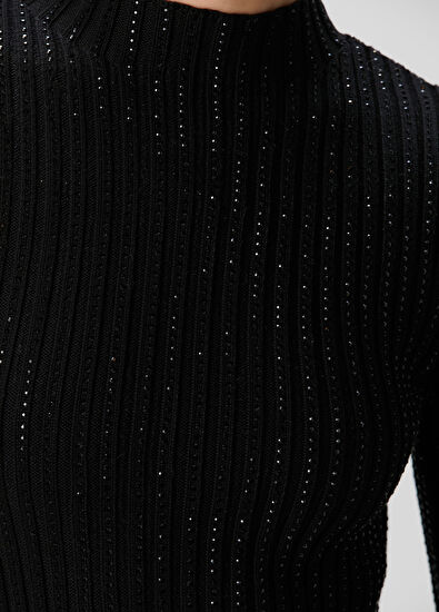 Siyah Taşlı Midi Elbise - Görsel 7