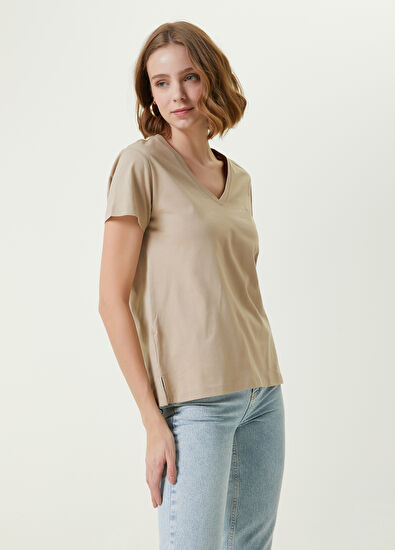 Beymen Club Taupe Logo Embroidered T-Shirt - 3