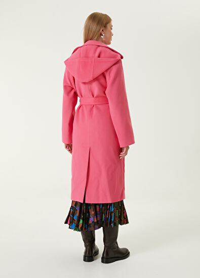 Beymen Club Fuşya Kapüşonlu Kruvaze Kaşe Pardösü - 6
