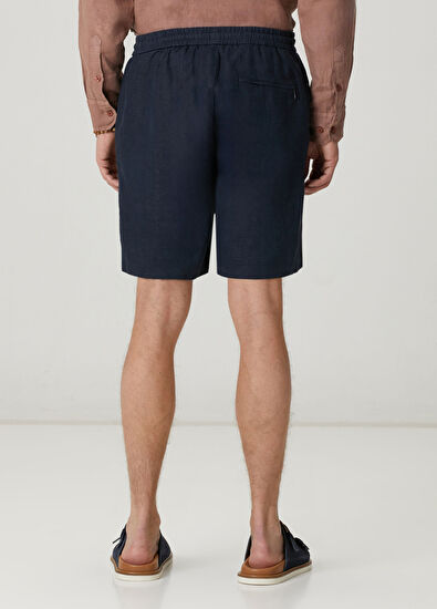 Beymen Club Navy Blue Waist Corded Linen Shorts - 3