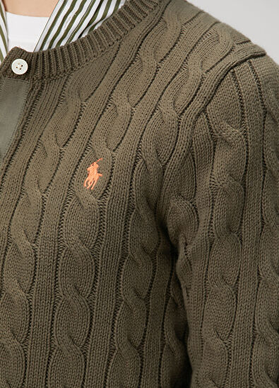 Haki Saç Örgü Hırka - Görsel 7