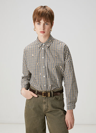 Beymen Club Lacivert Yeşil Pötikareli İşlemeli Gömlek - 3