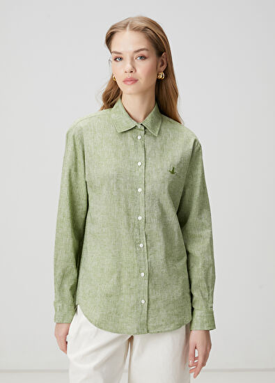 Beymen Club Açık Haki Keten Gömlek - 3