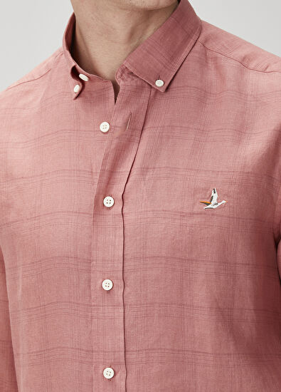 Beymen Club Comfort Fit Koyu Pembe Ekose Desenli Keten Gömlek - 6