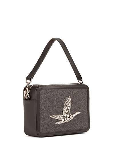 Beymen Club Antrasit Kaz Logo İşlemeli Kadın Deri Çanta - 3