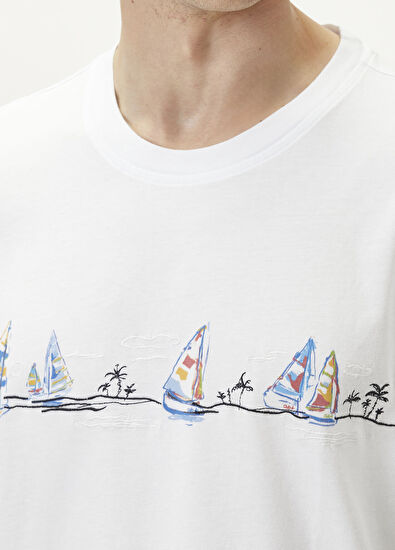 Beymen Club Beyaz Relax Fit Yelken Artwork T-shirt - 6