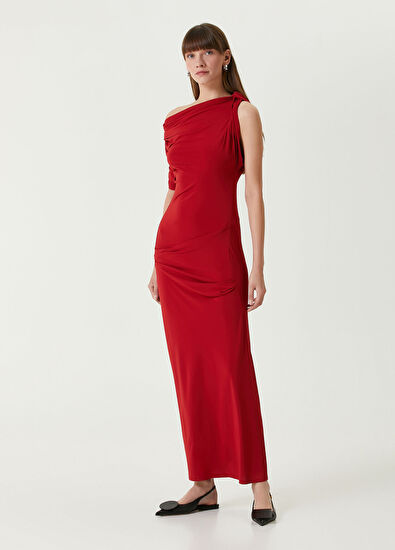 Jacquemus Drapeado Koyu Kırmızı Maksi Elbise - 3